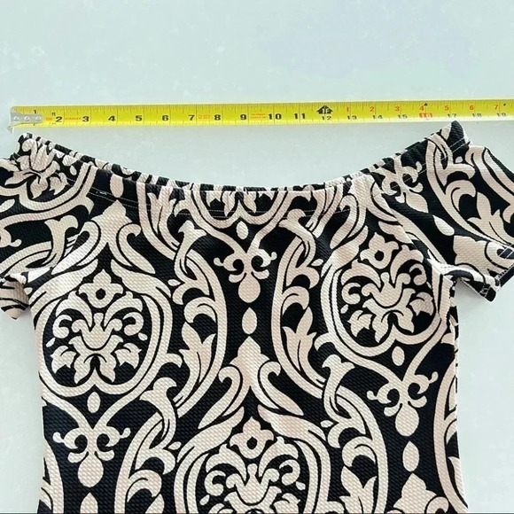 Revamped Waffled Printed Shoulder Y2K Dress Black Cream Dress  Size XL - Picture 8 of 11